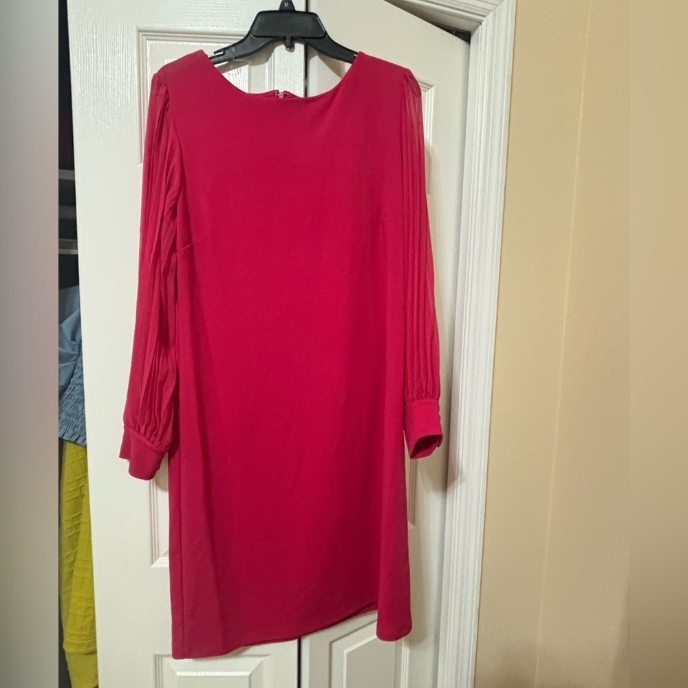 Long sleeve fusha dress with shear pleated sleeves